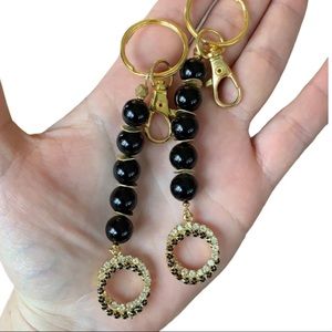 Black agate beaded handmade keychain